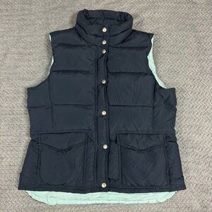 J Crew Vest Womens Blue Polyester Puffer Full Zip Snap Button Pocket Size Large